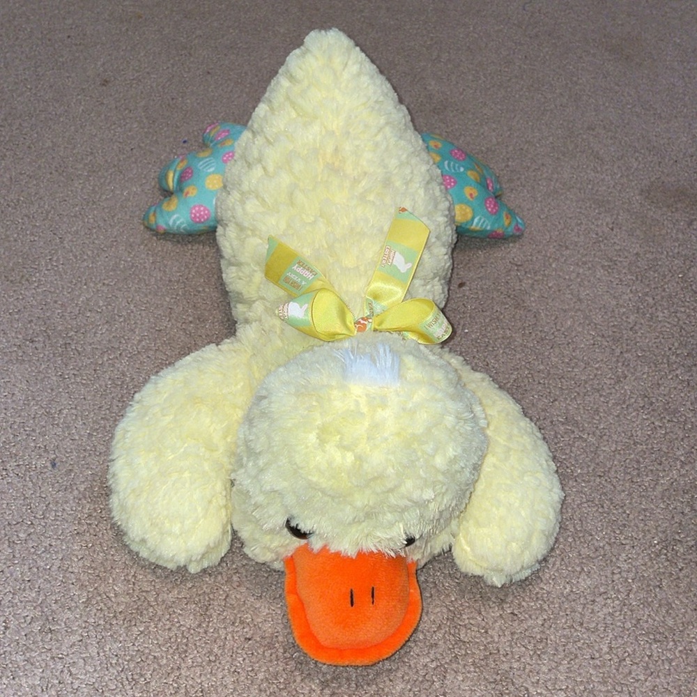 Hug & Luv Duck Chick Wearing Easter ribbon Plush Stuffed Animal Yellow Orange